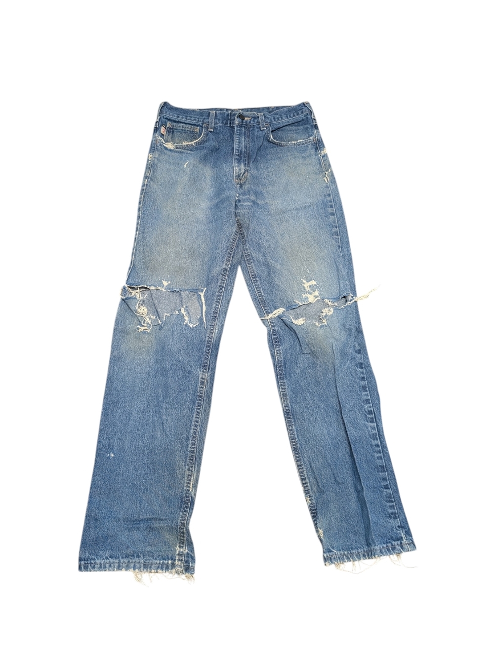 CARHARTT FR Men's Distressed Thrashed Grunge Blue Denim Jeans (33 x34)